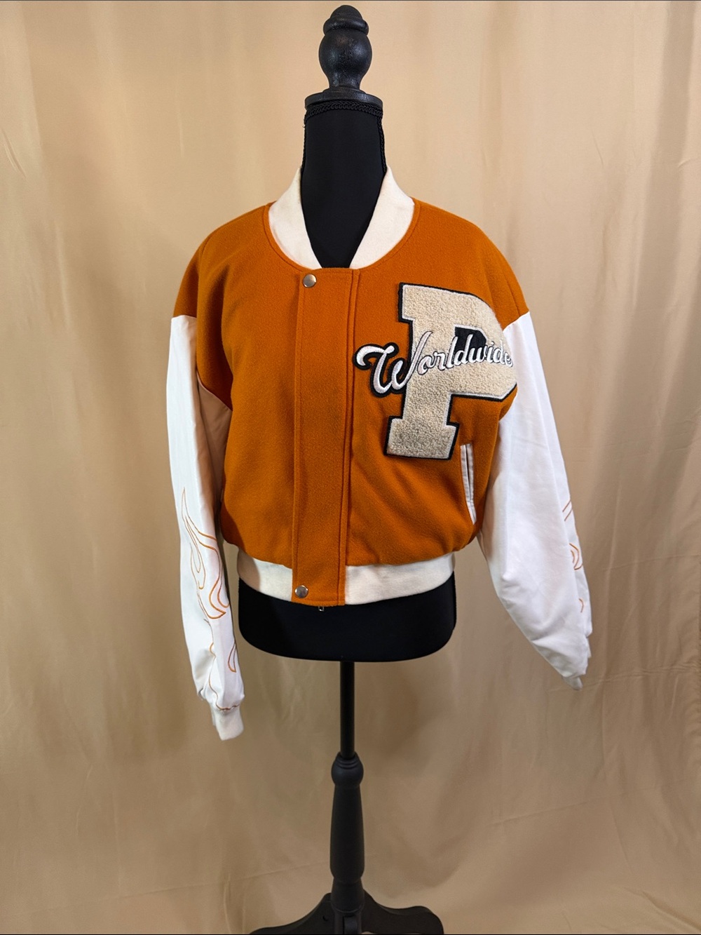 PrettyLittleThing Orange and White Varsity Jacket
